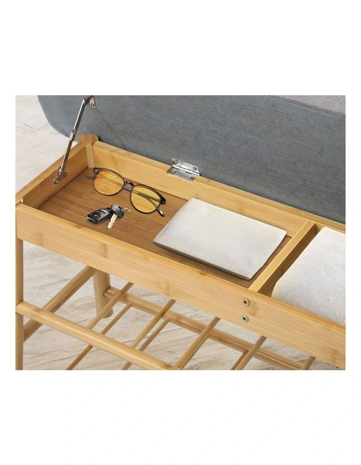 Oikiture Shoe Storage Bench Bamboo Shoes Rack Cabinet Shelf Organiser Stool 90cm image 5