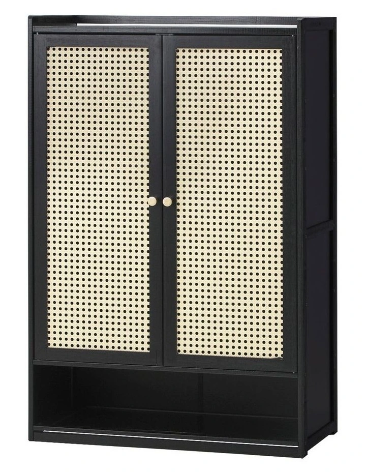 Oikiture Shoe Storage Cabinet Shoes Rack Organiser Shelf 2 Doors Rattan Black image 1