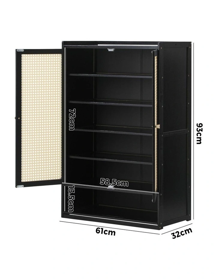 Oikiture Shoe Storage Cabinet Shoes Rack Organiser Shelf 2 Doors Rattan Black image 3