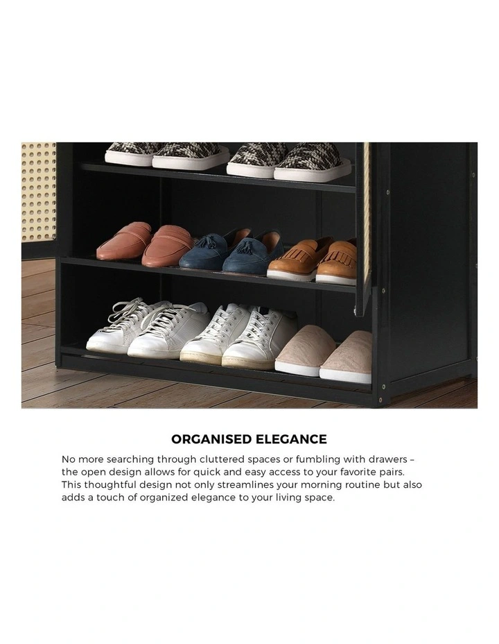 Oikiture Shoe Storage Cabinet Shoes Rack Organiser Shelf 2 Doors Rattan Black image 6