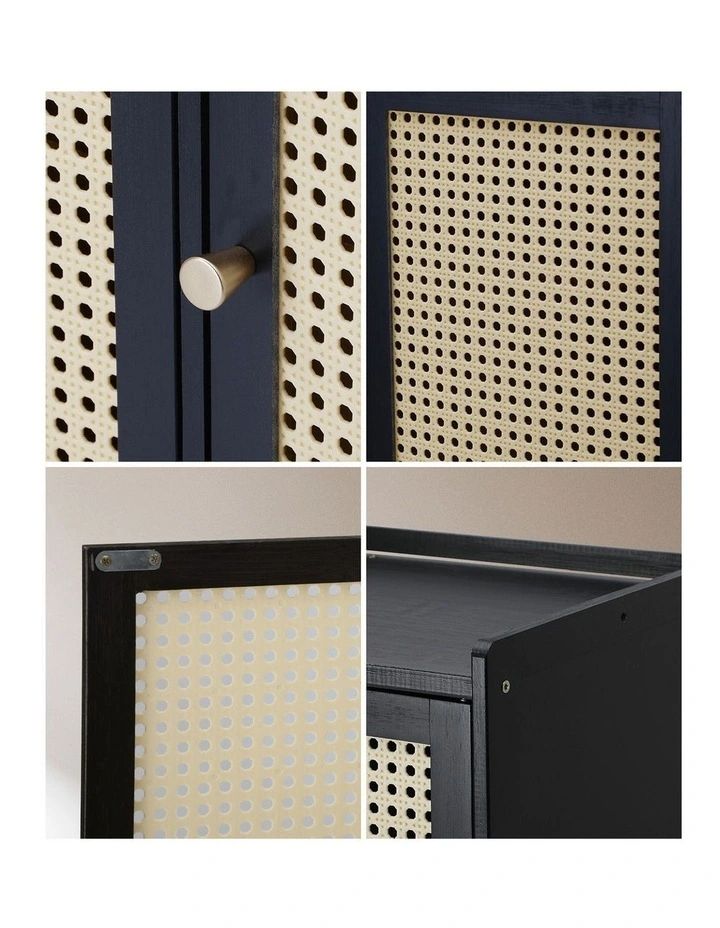 Oikiture Shoe Storage Cabinet Shoes Rack Organiser Shelf 2 Doors Rattan Black image 7
