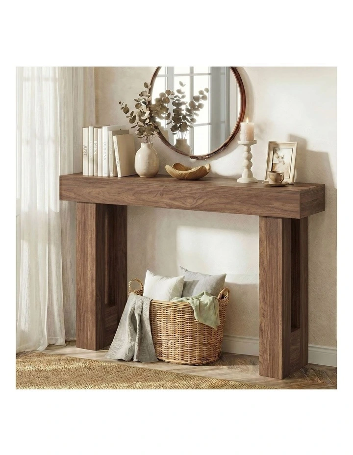 Oikiture Console Table Hallway Narrow Sofa Side Desk Storage Rack Walnut image 4