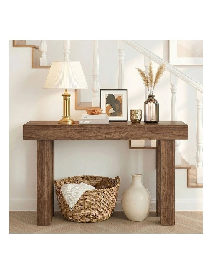 Oikiture Console Table Hallway Narrow Sofa Side Desk Storage Rack Walnut image 5