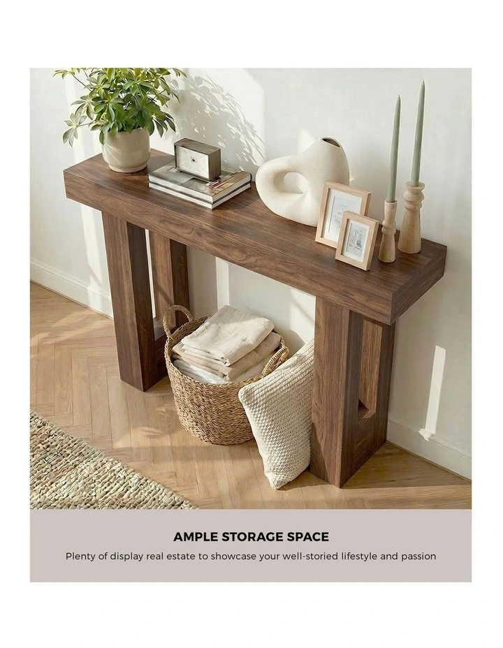 Oikiture Console Table Hallway Narrow Sofa Side Desk Storage Rack Walnut image 7