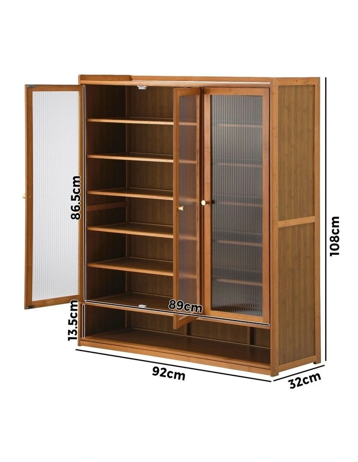Oikiture Shoe Cabinet Shoes Storage Rack Organiser 3 Doors Shelf Brown image 3