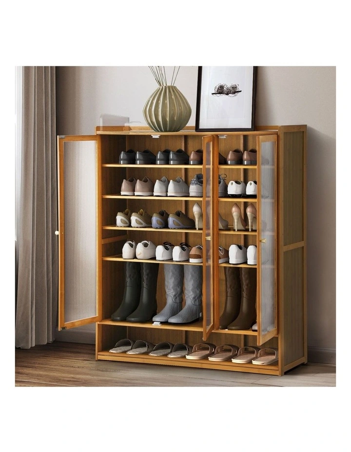 Oikiture Shoe Cabinet Shoes Storage Rack Organiser 3 Doors Shelf Brown image 5