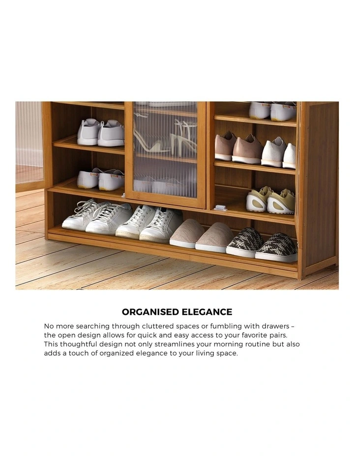 Oikiture Shoe Cabinet Shoes Storage Rack Organiser 3 Doors Shelf Brown image 6