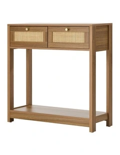 Oikiture Console Table 2 Drawer Hallway Display Shelf Entryway Storage Oak