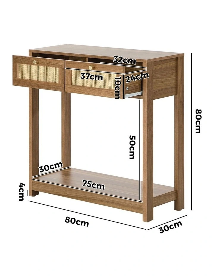 Oikiture Console Table 2 Drawer Hallway Display Shelf Entryway Storage Oak image 3