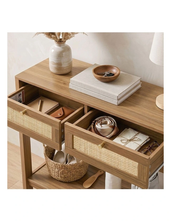Oikiture Console Table 2 Drawer Hallway Display Shelf Entryway Storage Oak image 6