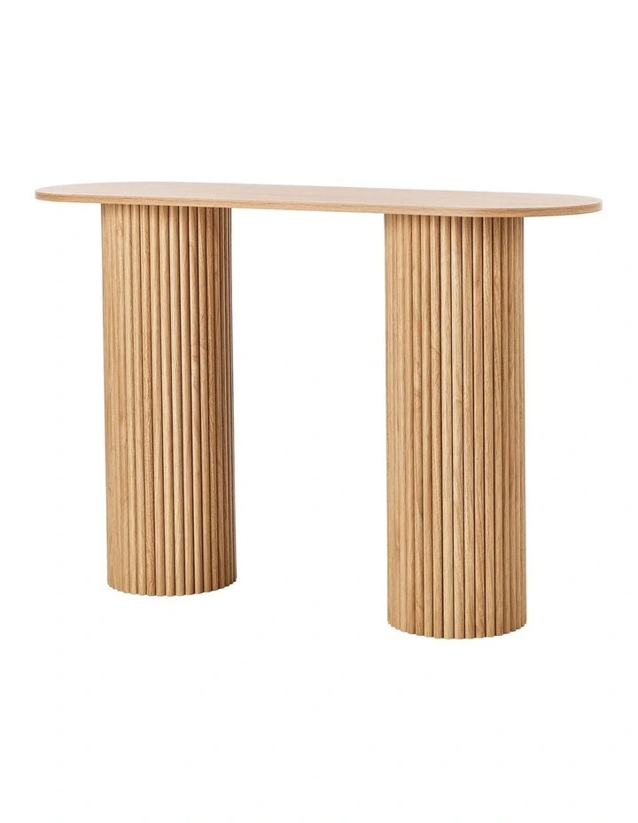 Oikiture Console Table Oval Hallway Desk Modern Entryway Table Natural image 1