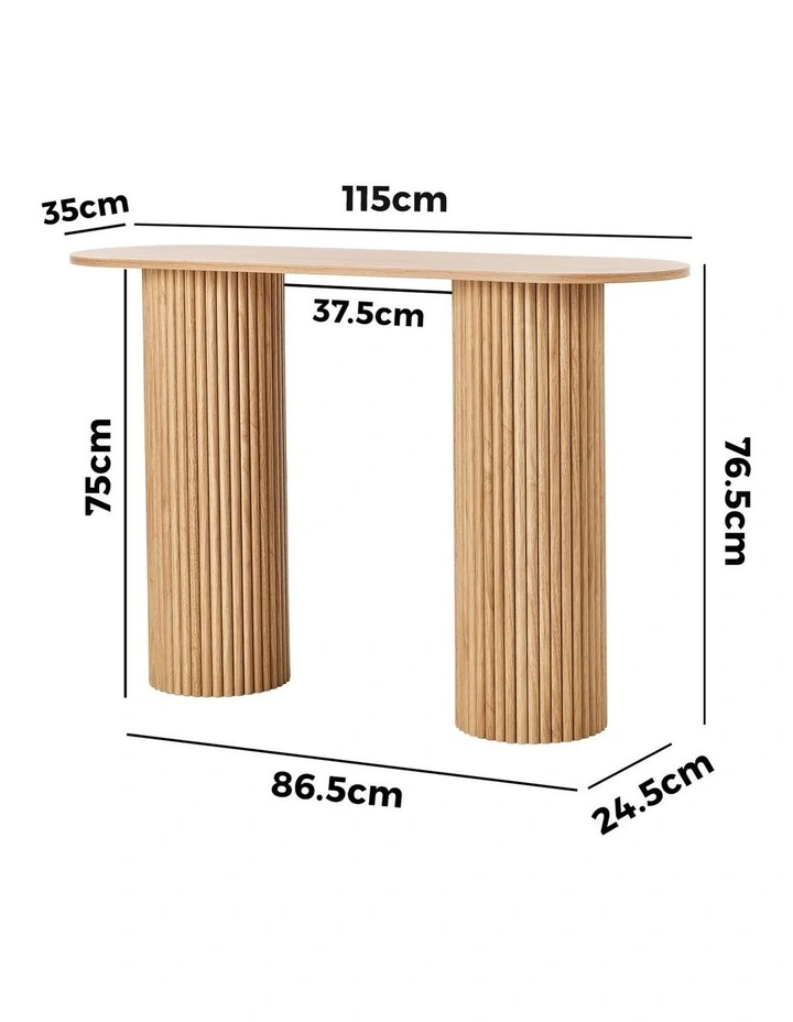 Oikiture Console Table Oval Hallway Desk Modern Entryway Table Natural image 3