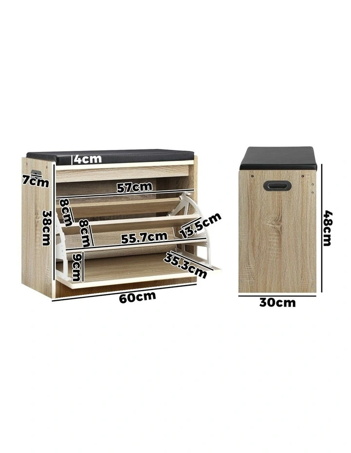Oikiture Shoe Cabinet Bench Shoes Storage Organiser Cupboard Wooden 15 Pairs image 3