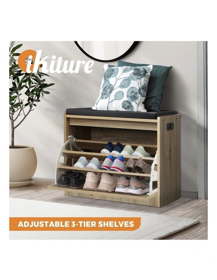 Oikiture Shoe Cabinet Bench Shoes Storage Organiser Cupboard Wooden 15 Pairs image 4