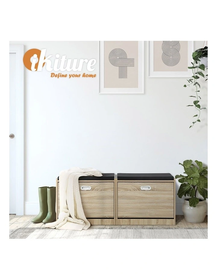 Oikiture Shoe Cabinet Bench Shoes Storage Organiser Cupboard Wooden 15 Pairs image 6