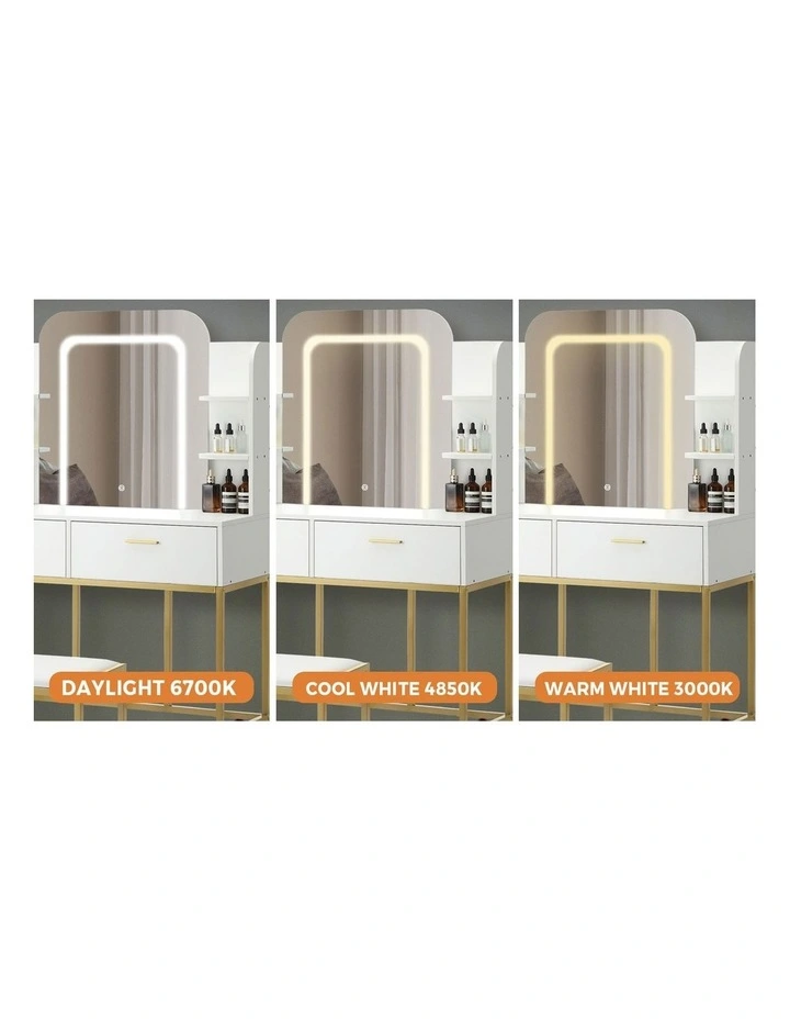 Oikiture Dressing Table Stool Set Makeup LED Mirror Vanity Iron Desk White Gold image 6