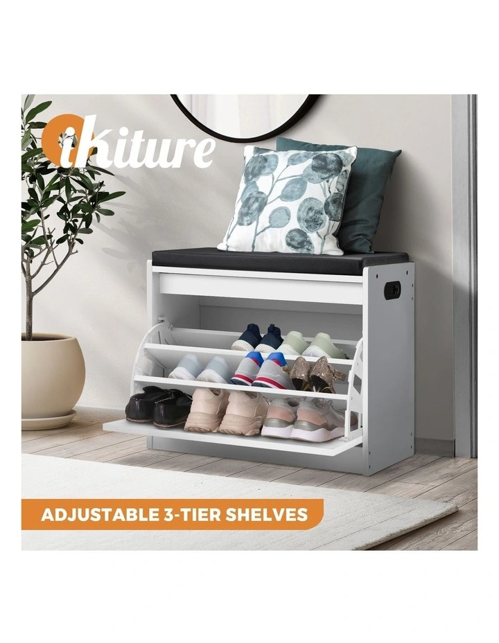 Oikiture Shoe Cabinet Bench Shoes Storage Cupboard Footwear Stand White 15 Pairs image 4