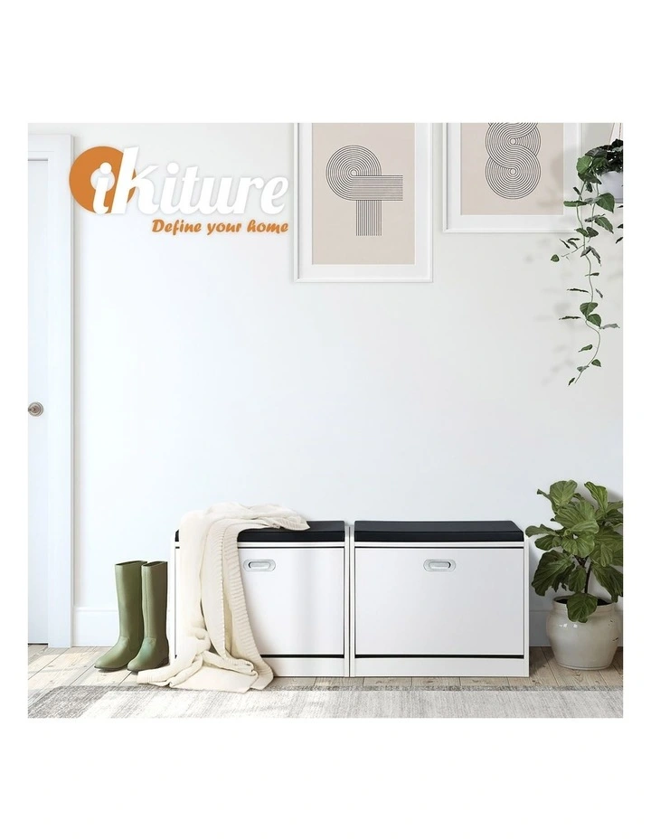 Oikiture Shoe Cabinet Bench Shoes Storage Cupboard Footwear Stand White 15 Pairs image 6