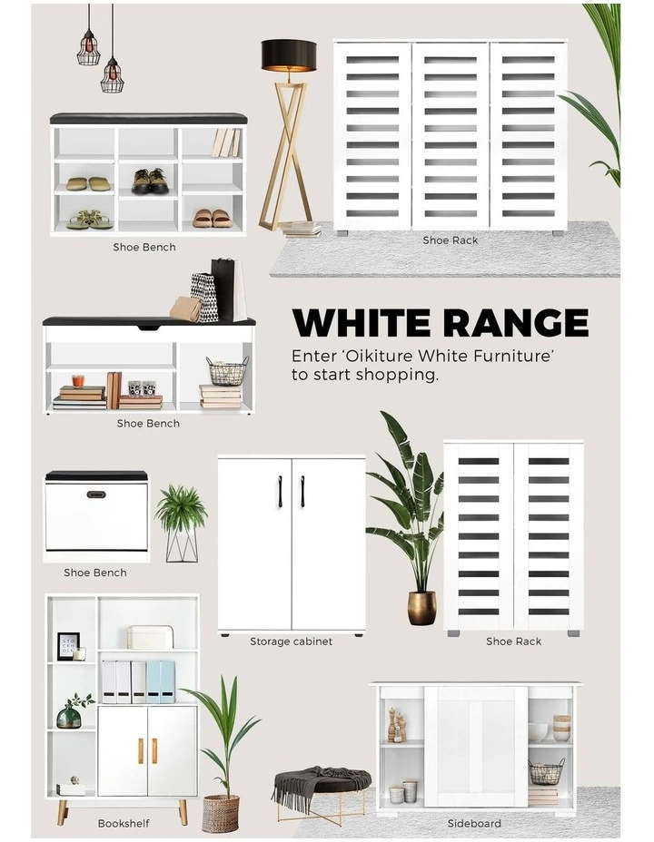 Oikiture Shoe Cabinet Bench Shoes Storage Cupboard Footwear Stand White 15 Pairs image 7