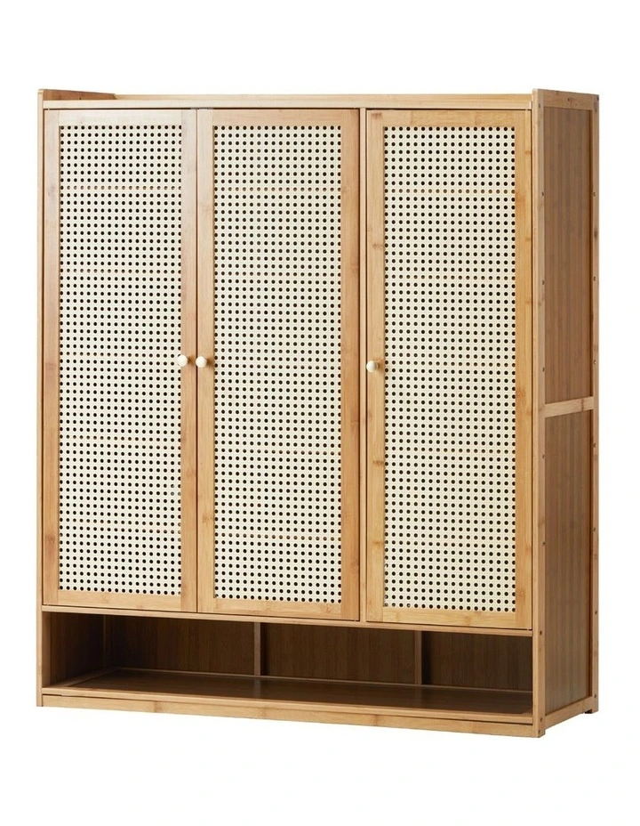 Oikiture Shoe Storage Cabinet Shoes Rack Organiser 7 Tier Shelf Rattan Natural image 1