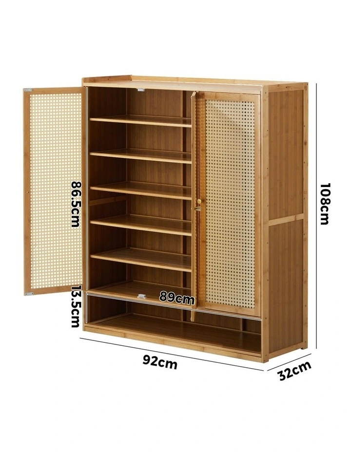 Oikiture Shoe Storage Cabinet Shoes Rack Organiser 7 Tier Shelf Rattan Natural image 3