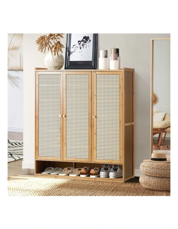 Oikiture Shoe Storage Cabinet Shoes Rack Organiser 7 Tier Shelf Rattan Natural image 4