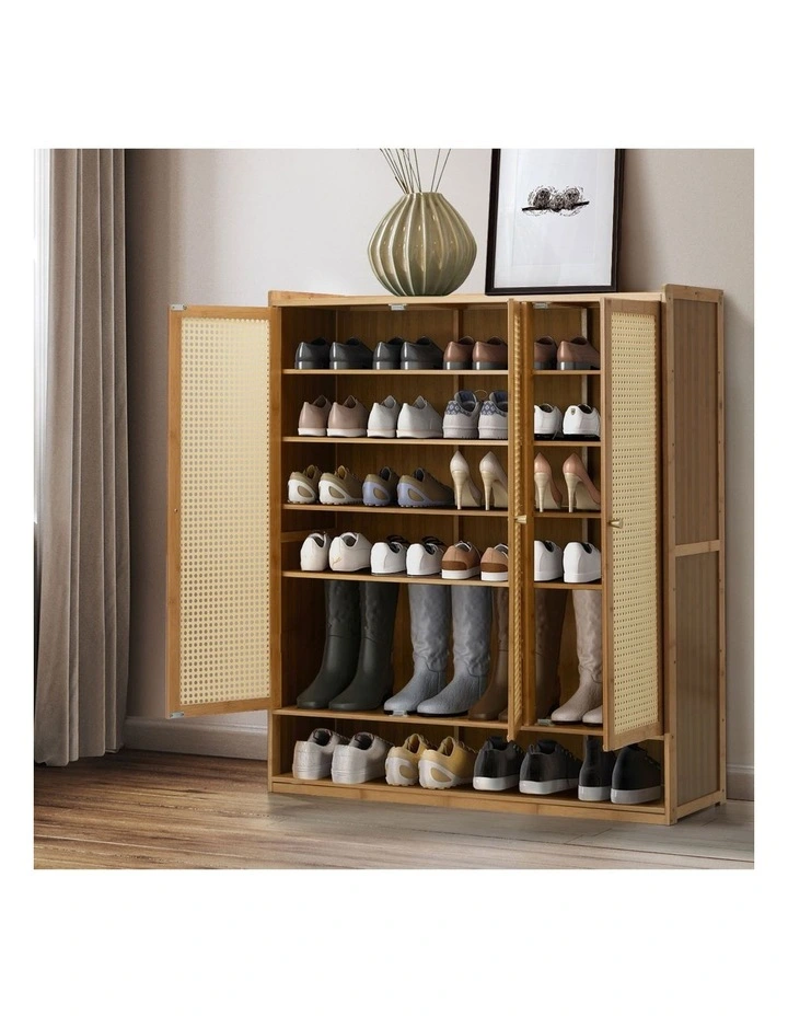 Oikiture Shoe Storage Cabinet Shoes Rack Organiser 7 Tier Shelf Rattan Natural image 5