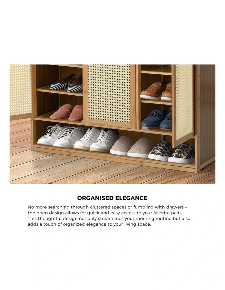 Oikiture Shoe Storage Cabinet Shoes Rack Organiser 7 Tier Shelf Rattan Natural image 6