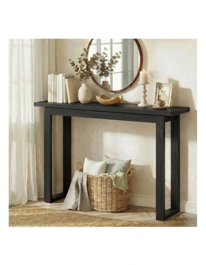 Oikiture Console Table Narrow Hall Entryway Sofa Table Display Shelf Black image 4