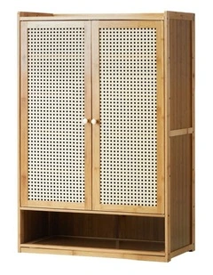 Oikiture Shoe Storage Cabinet Shoes Rack Organiser Shelf 2 Doors Rattan Brown