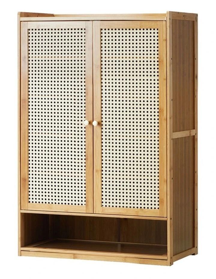 Oikiture Shoe Storage Cabinet Shoes Rack Organiser Shelf 2 Doors Rattan Brown image 1