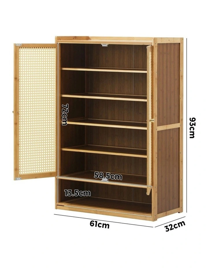 Oikiture Shoe Storage Cabinet Shoes Rack Organiser Shelf 2 Doors Rattan Brown image 3
