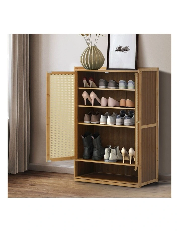 Oikiture Shoe Storage Cabinet Shoes Rack Organiser Shelf 2 Doors Rattan Brown image 5