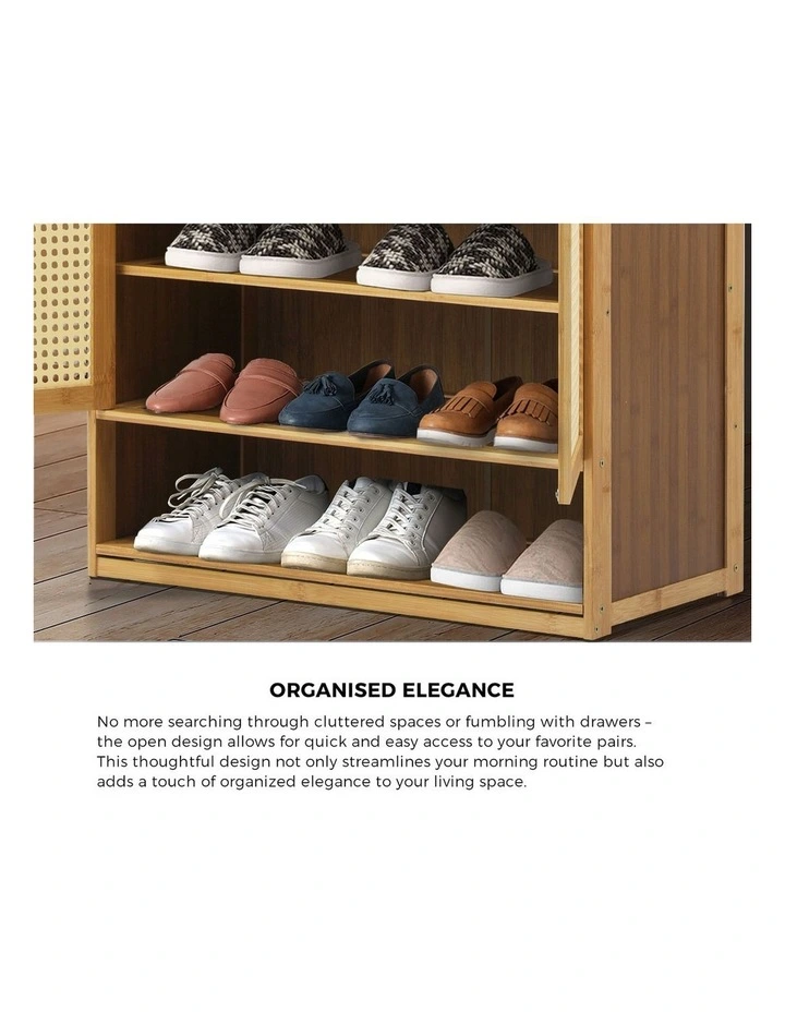 Oikiture Shoe Storage Cabinet Shoes Rack Organiser Shelf 2 Doors Rattan Brown image 6