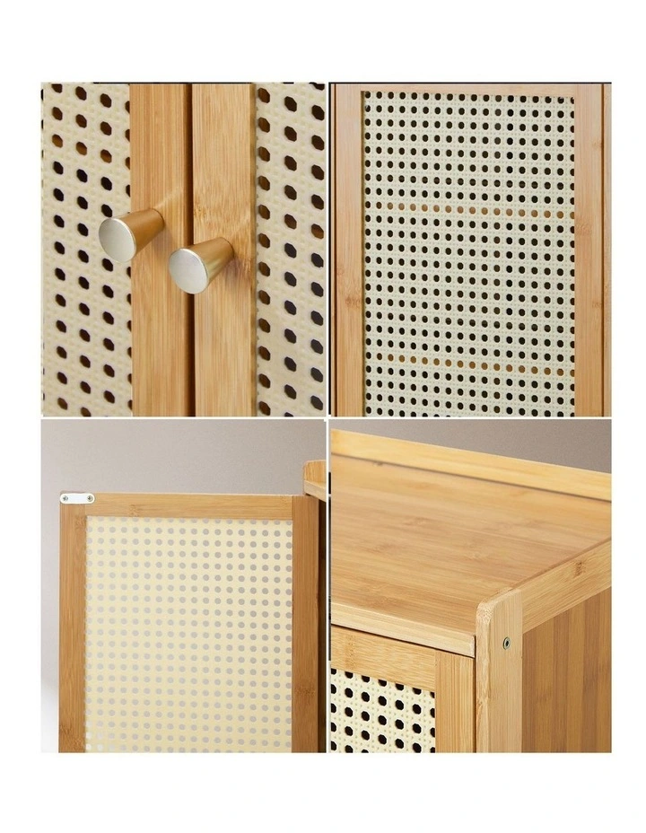 Oikiture Shoe Storage Cabinet Shoes Rack Organiser Shelf 2 Doors Rattan Brown image 7