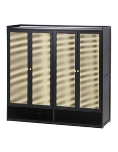 Oikiture Shoe Storage Cabinet Shoes Rack Organiser Shelf 4 Doors Rattan Black