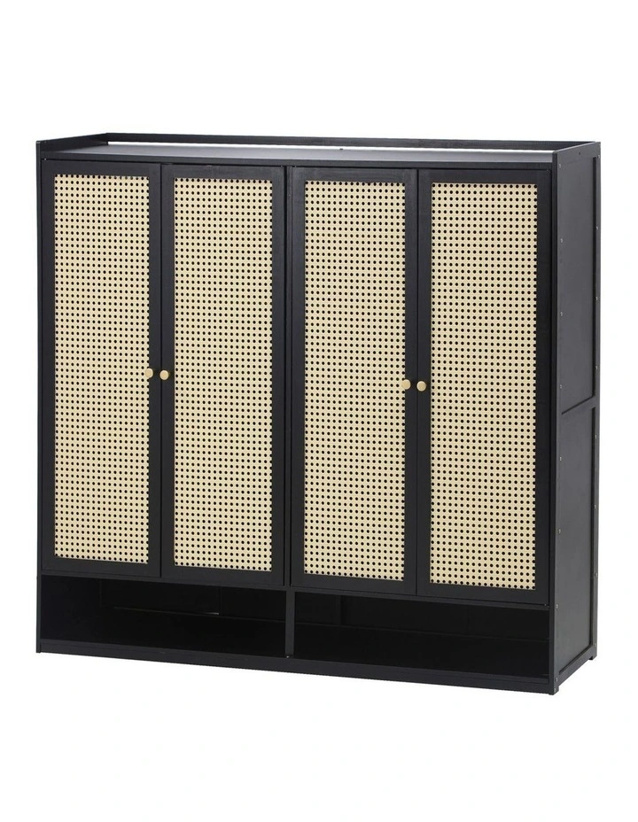 Oikiture Shoe Storage Cabinet Shoes Rack Organiser Shelf 4 Doors Rattan Black image 1