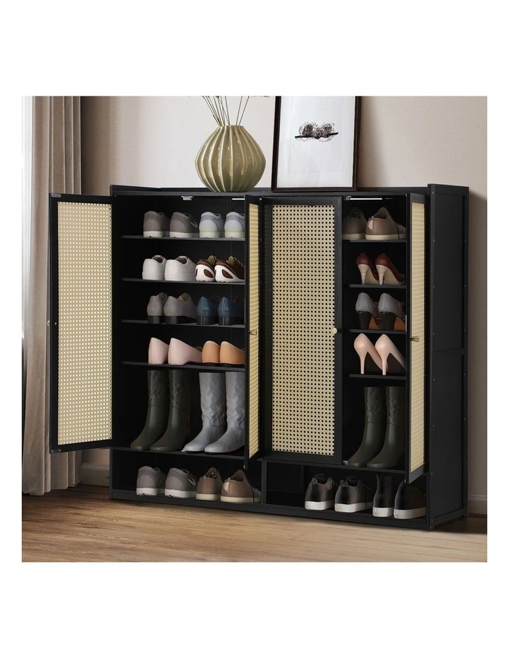 Oikiture Shoe Storage Cabinet Shoes Rack Organiser Shelf 4 Doors Rattan Black image 5