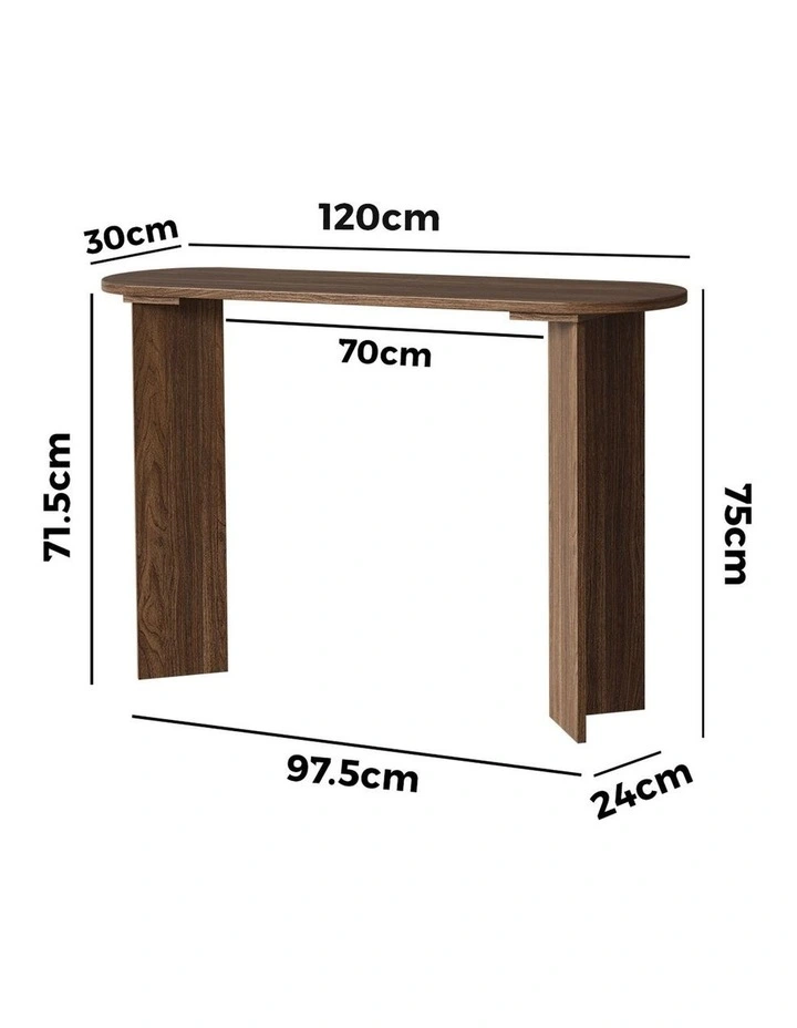 Oikiture Console Table Oval Entryway Storage Hallway Sofa Side Desk Walnut image 3