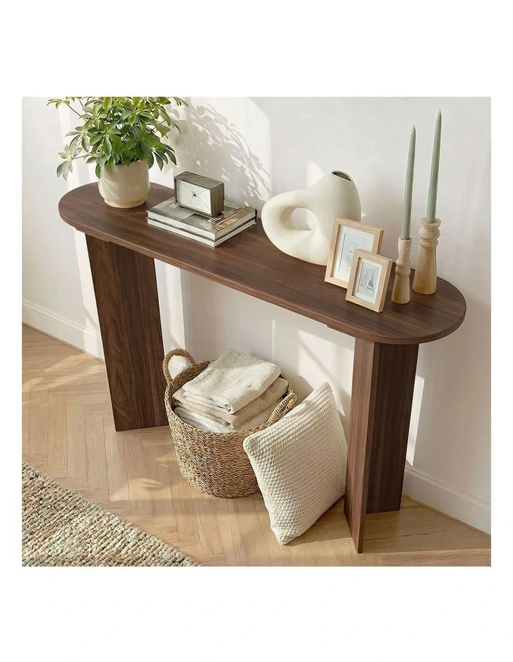 Oikiture Console Table Oval Entryway Storage Hallway Sofa Side Desk Walnut image 6