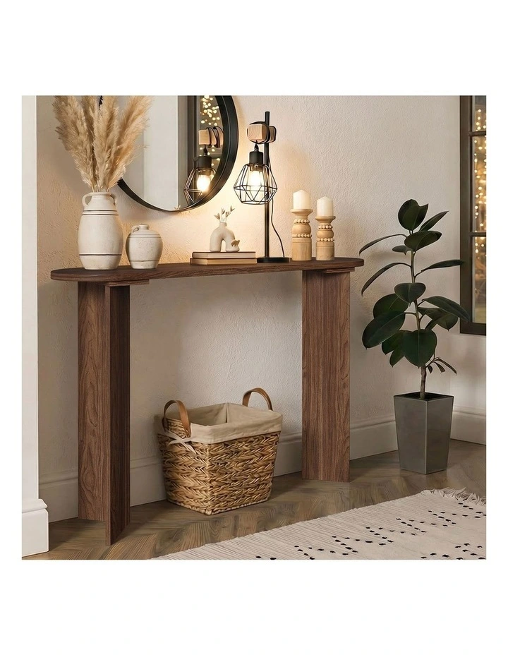 Oikiture Console Table Oval Entryway Storage Hallway Sofa Side Desk Walnut image 7