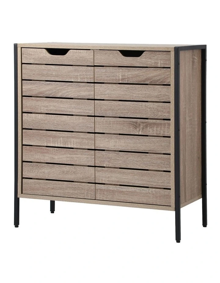 Oikiture Shoe Rack Shoes Storage Cabinet Organiser Shelf 2 Doors Brown image 1