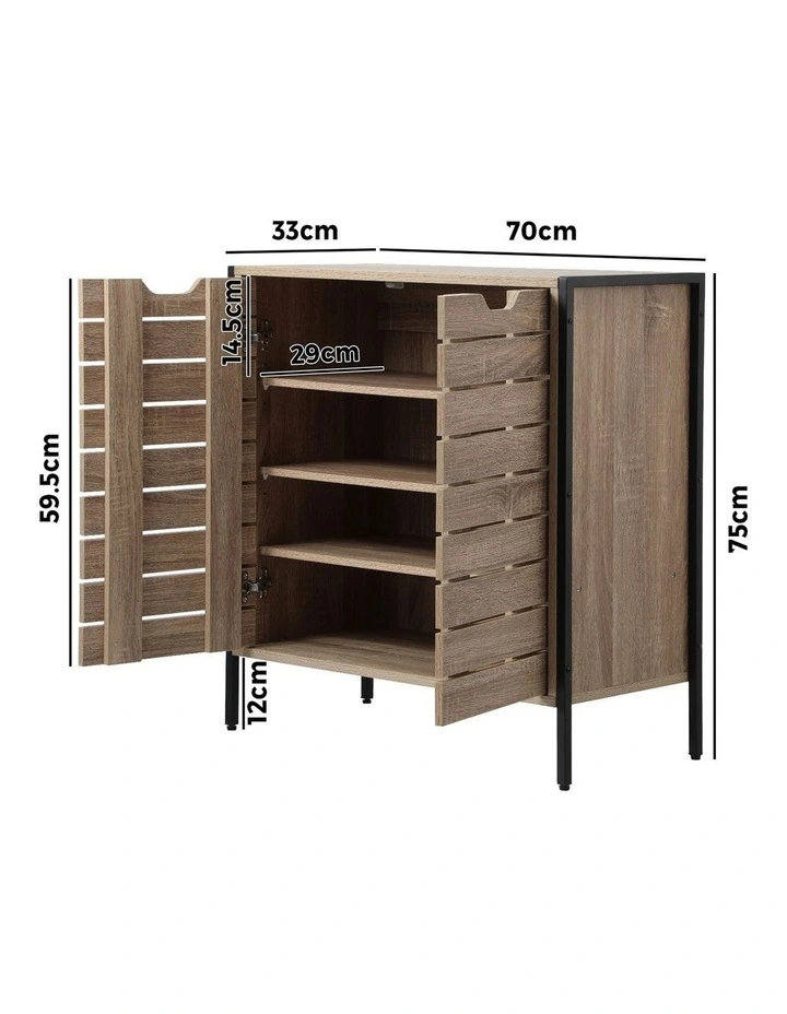 Oikiture Shoe Rack Shoes Storage Cabinet Organiser Shelf 2 Doors Brown image 3