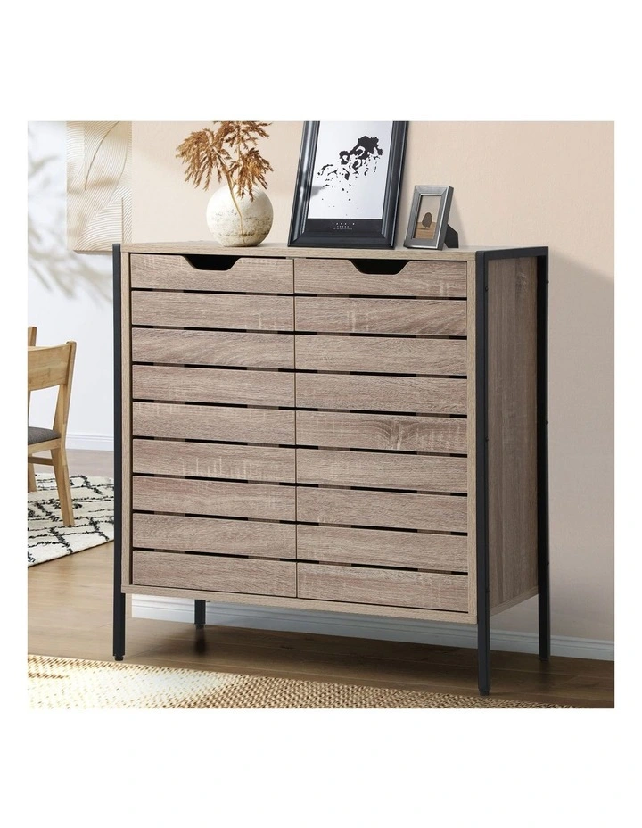 Oikiture Shoe Rack Shoes Storage Cabinet Organiser Shelf 2 Doors Brown image 4
