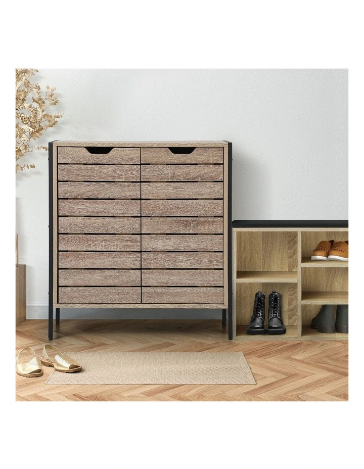 Oikiture Shoe Rack Shoes Storage Cabinet Organiser Shelf 2 Doors Brown image 5