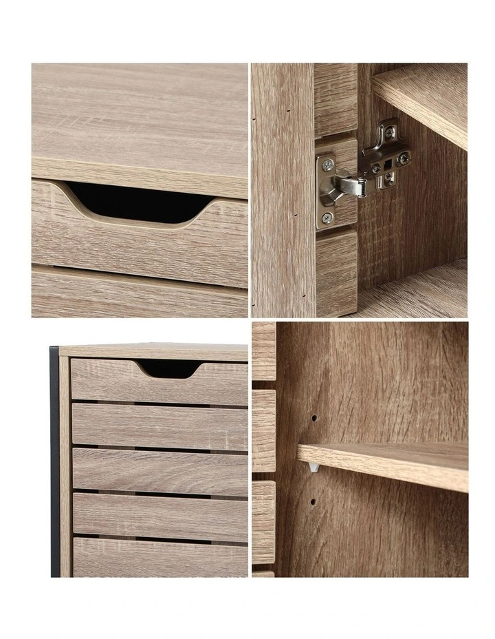 Oikiture Shoe Rack Shoes Storage Cabinet Organiser Shelf 2 Doors Brown image 6