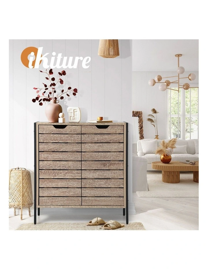 Oikiture Shoe Rack Shoes Storage Cabinet Organiser Shelf 2 Doors Brown image 7