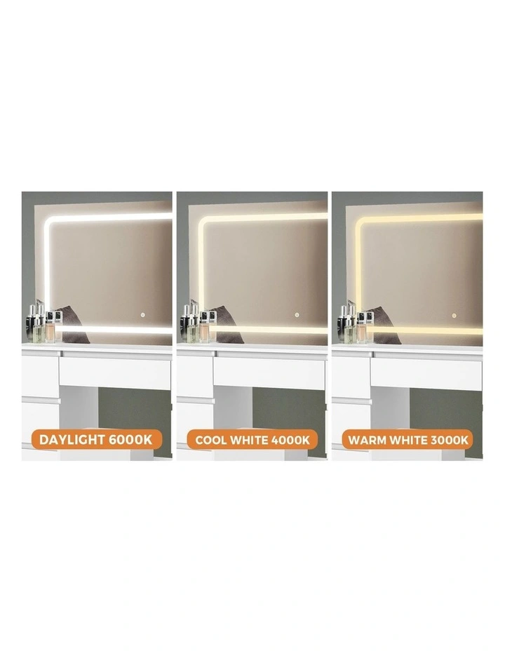 Oikiture Dressing Table Stool Set with LED Makeup Mirror Vanity Desk 7 Drawers image 6