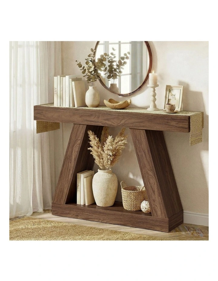 Oikiture Console Table Hallway Narrow Sofa Table Entryway Display Shelf Walnut image 4