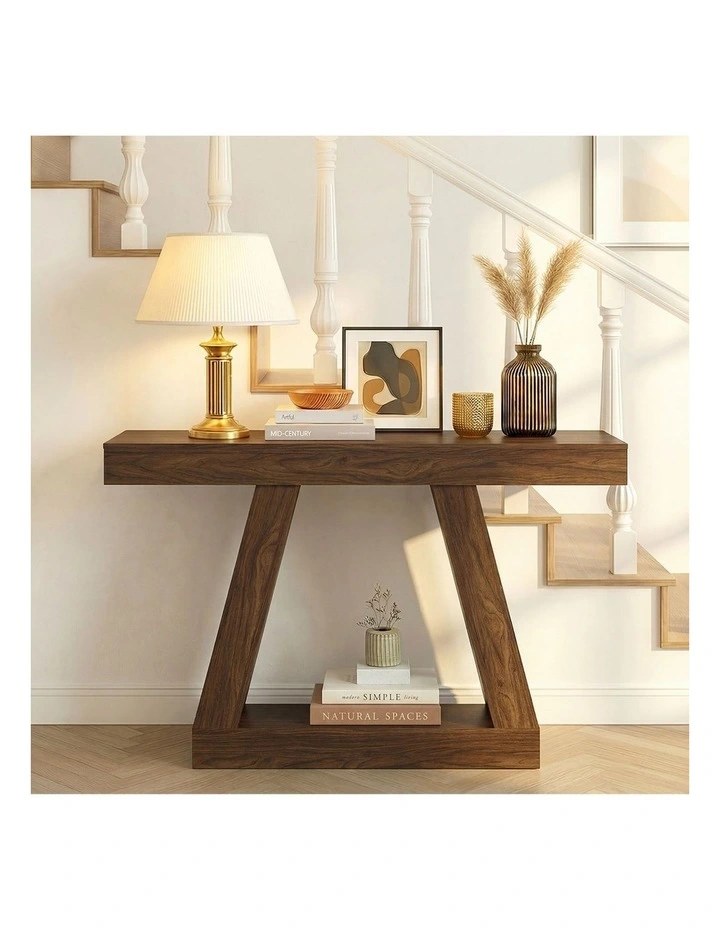 Oikiture Console Table Hallway Narrow Sofa Table Entryway Display Shelf Walnut image 5